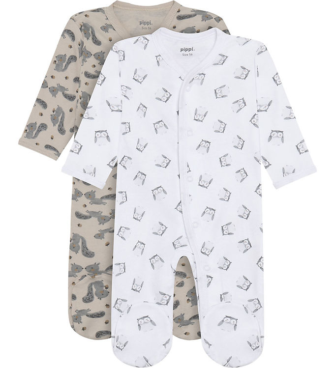 Pippi Baby Natdragter m. Fødder - 2-pak - Rainy Day