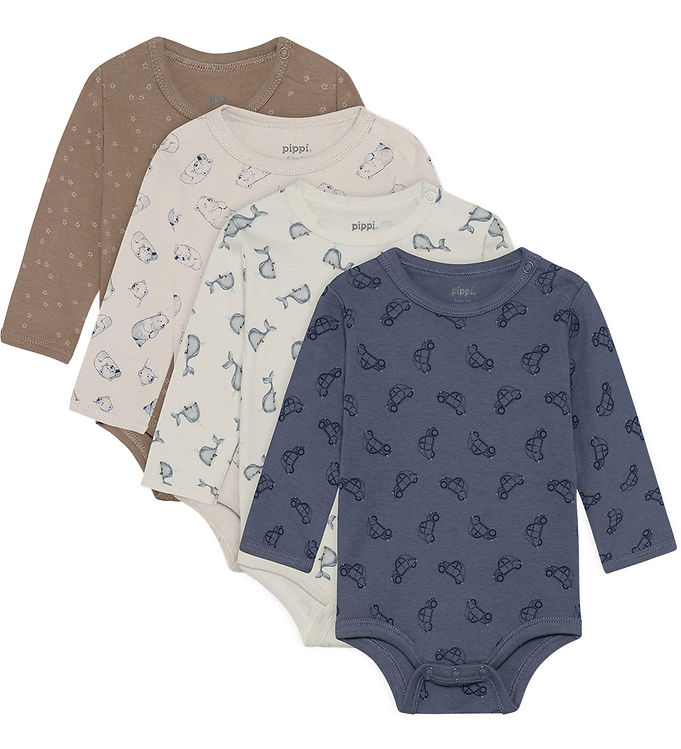 Pippi Baby Bodyer l/æ - 4-pak - Flint Stone