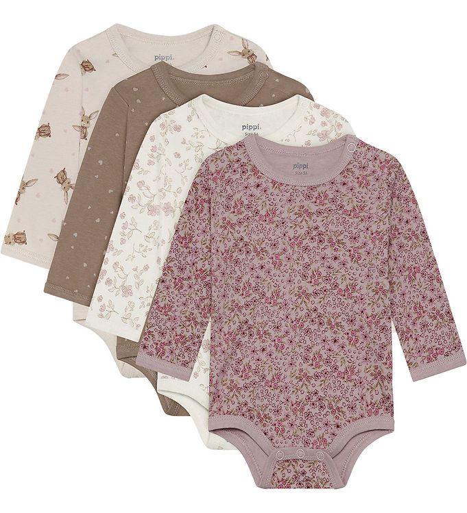 Pippi Baby Bodyer Langærmet 4-Pak - Violet Ice