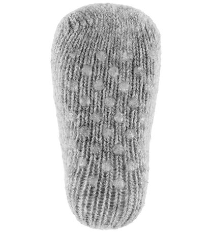 MiniPop Strømper - Uld - Rib - Skridsikre - Light Grey Melange