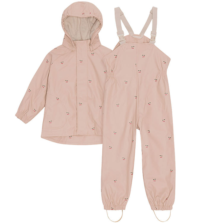 Konges Sløjd Regntøj m. Seler/Fleece - PU - Rainy Palme - Cherry