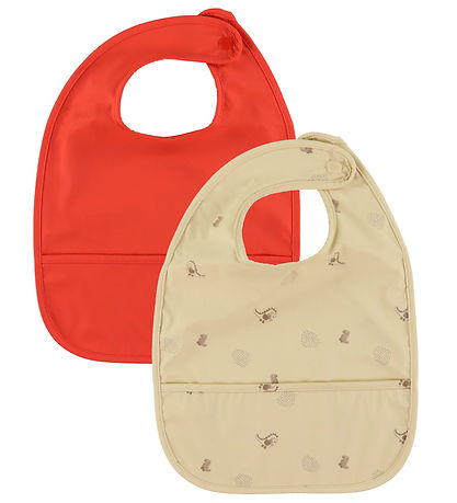 OYOY Slabbetjes - 2-pack - Dino Bib - Boter/Kersenrood