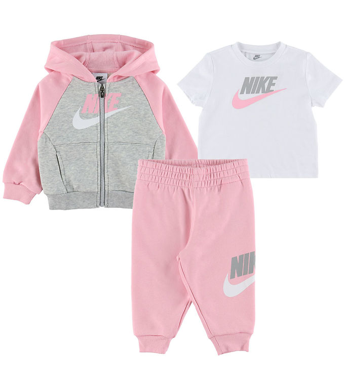 Nike Sweatsæt - Soft Pink/Gråmeleret