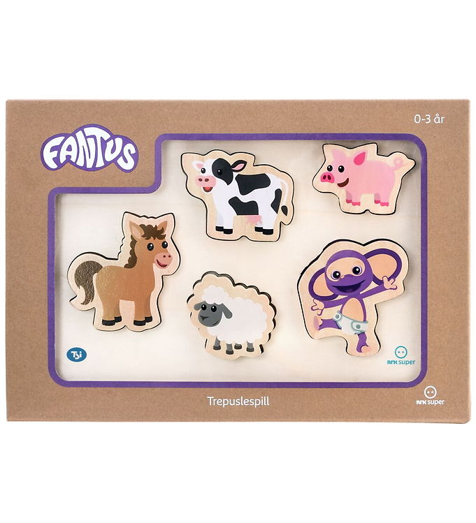 Fantorangen & Fantus Puslespil - Træ - 5 Brikker - Bondegårdsdyr