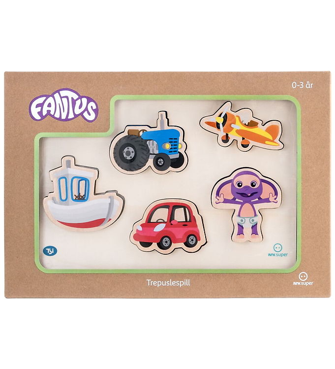 Fantorangen & Fantus Puslespil - Træ - 5 Brikker - Køretøjer