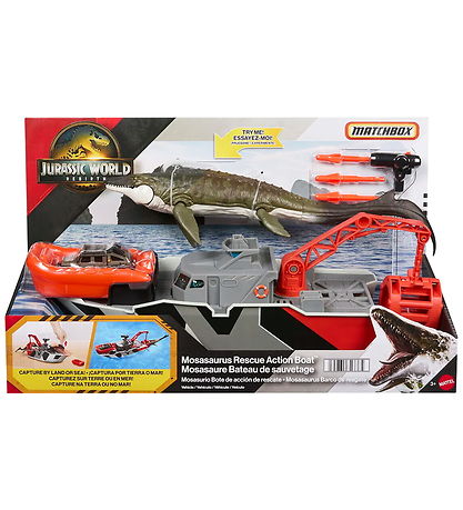 Jurassic World Legetøj - Rebirth Mosasaurus Rescue Boat