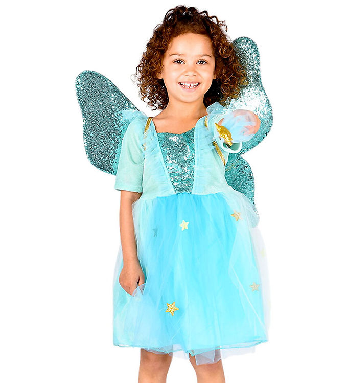 Den Goda Fen Udklædning - Fekjole m. Vinger/Tryllestav - Turkis