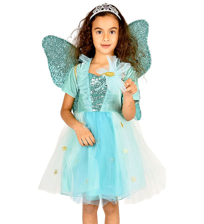 Den Goda Fen Udklædning - Fekjole m. Vinger/Tryllestav - Turkis