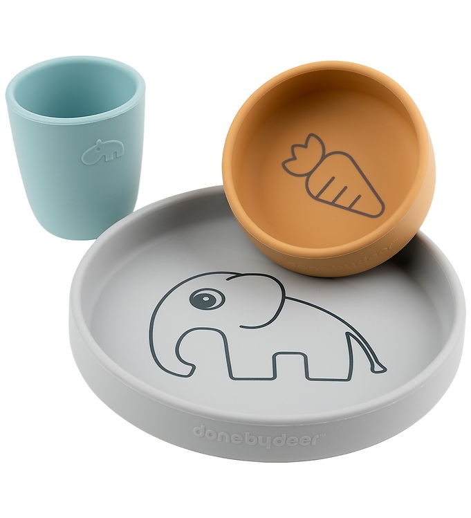 Done by Deer Spisesæt - 3 Dele - Elphee Grey/Mustard/Blue