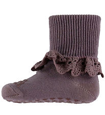 GoBabyGo Skridsikre Strømper - Uld - Dark Purple Dove m. Blonde GoBabyGo Skridsikre Strømper - Uld - Dark Purple Dove m. Blonde