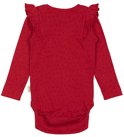 Petit Piao Body l/æ - Rib - Modal - Frill - Jet Red/Biking Red