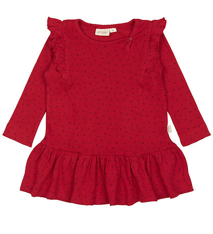 Petit Piao Kjole - Rib - Modal - Frill - Jet Red/Biking Red