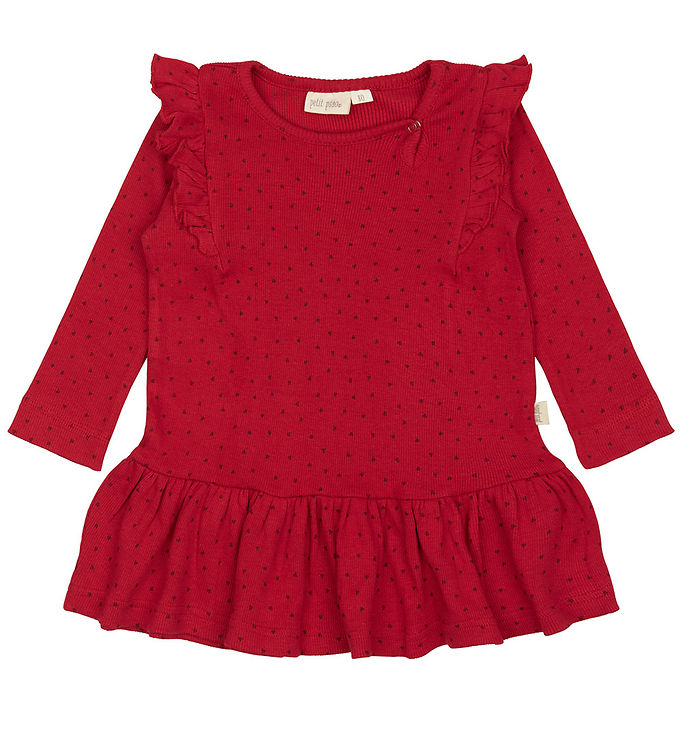 Petit Piao Kjole - Rib - Modal - Frill - Jet Red/Biking Red