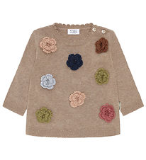 Hust and Claire Bluse - Strik - HCpusle - Biscuit m. Blomster Hust and Claire Bluse - Strik - HCpusle - Biscuit m. Blomster