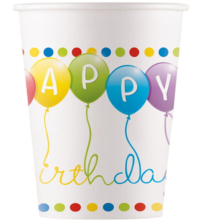 Decorata Party Papkrus - 8-pak - 200 ml - Happy Birthday Streame