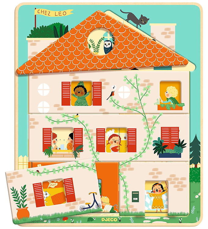 Djeco Puslespil - Træ - 12 Brikker - Hus I 3 Lag