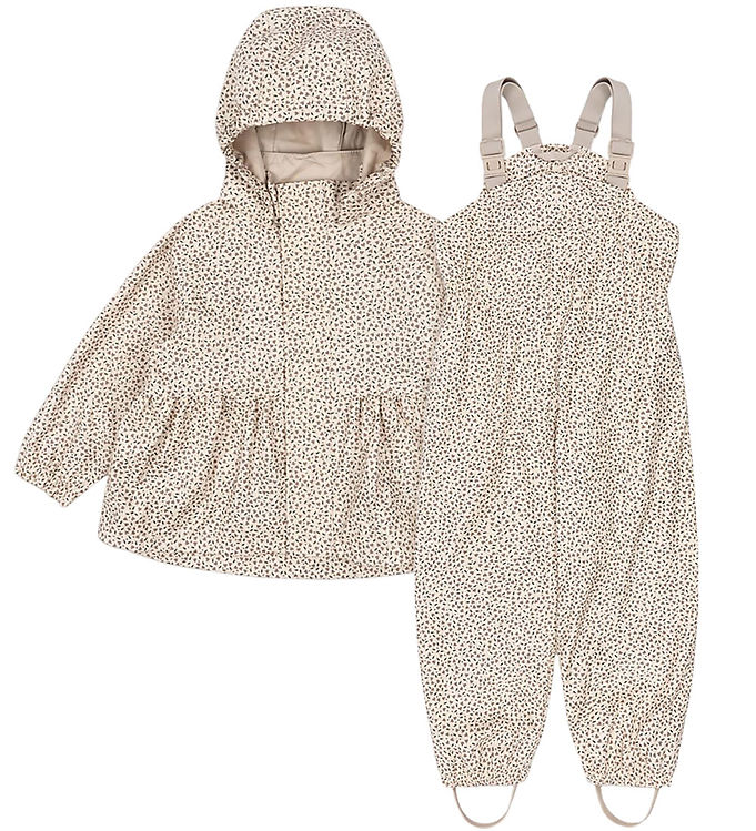 Konges Sløjd Regntøj m. Seler/Fleece - PU - Rainy Palme - Milk T