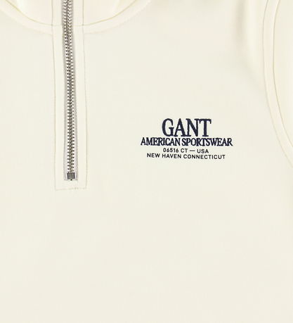 GANT Sweatshirt - Graphic - Half Zip - Cream