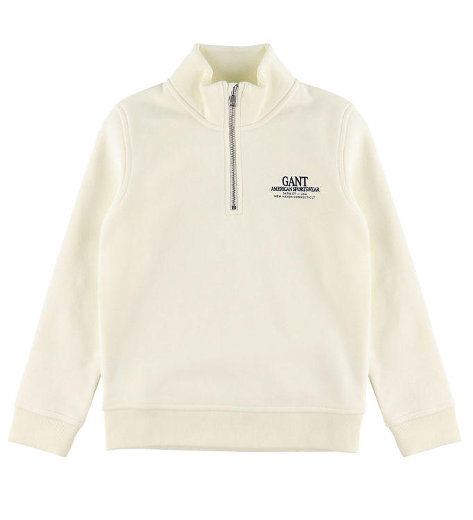 GANT Sweatshirt - Graphic - Half Zip - Cream