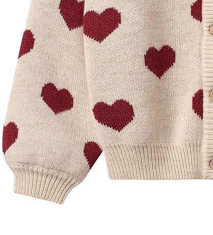 Wheat Cardigan - Knitted - Hearts - Offwhite Melange