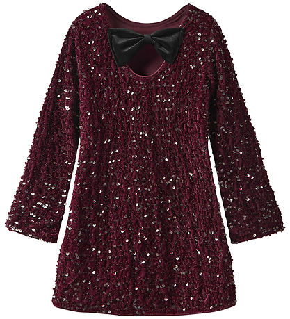 Name It Kjole - NkfRusitta - Burgundy/Black Bow m. Palietter