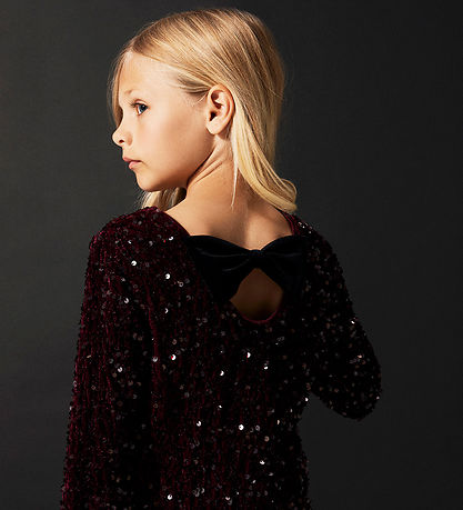 Name It Kjole - NkfRusitta - Burgundy/Black Bow m. Palietter