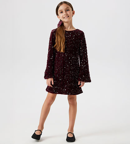 Name It Kjole - NkfRusitta - Burgundy/Black Bow m. Palietter