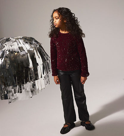 Name It Bluse - NkfRusitta - Burgundy/Black Bow m. Palietter