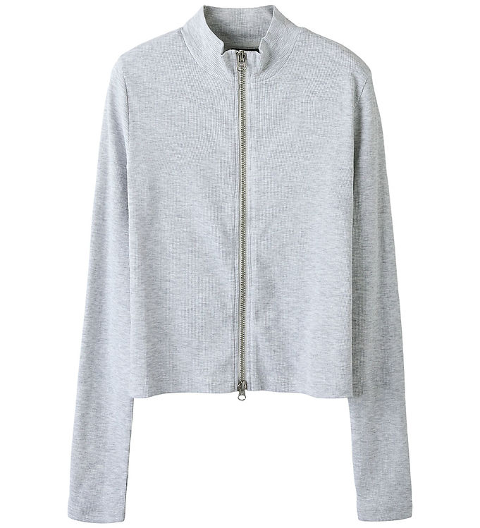 LMTD NlfHinaja Rib Cardigan - Light Grey Melange
