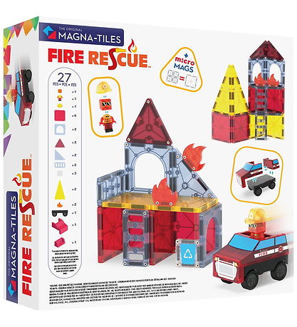 Magna-Tiles Magnetsæt - 27 Dele - Fire Rescue + MicroMAGS