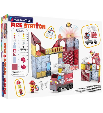 Magna-Tiles Magnetsæt - 50 Dele - Fire Station + MicroMAGS