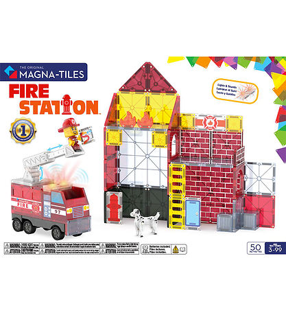 Magna-Tiles Magnetsæt - 50 Dele - Fire Station + MicroMAGS