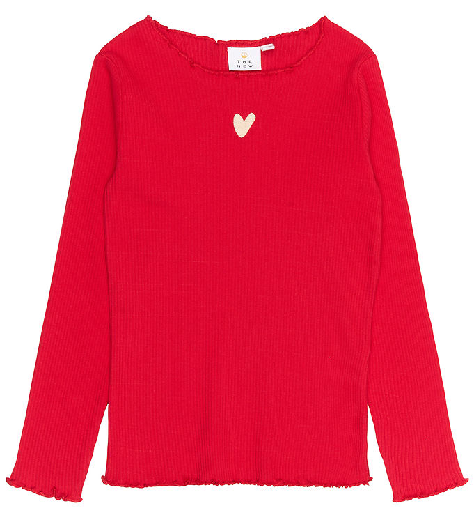 The New Rib T-shirt Rød Med Hjerteprint - Str. 5-6y 110/116cm
