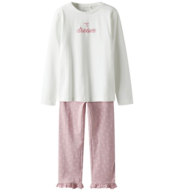 Name It Pyjamas Keepsake Lilac Med Flæser Og Dream Print - Str. 8y 128cm