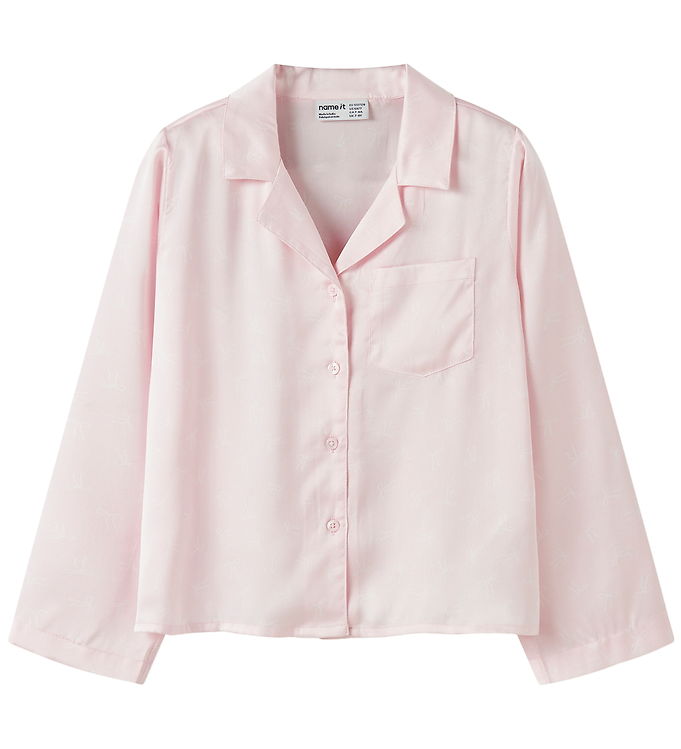 Name It Pyjamasskjorte Mauve Morn Med Sløjfemønster - Str. 7-8y 122/128cm