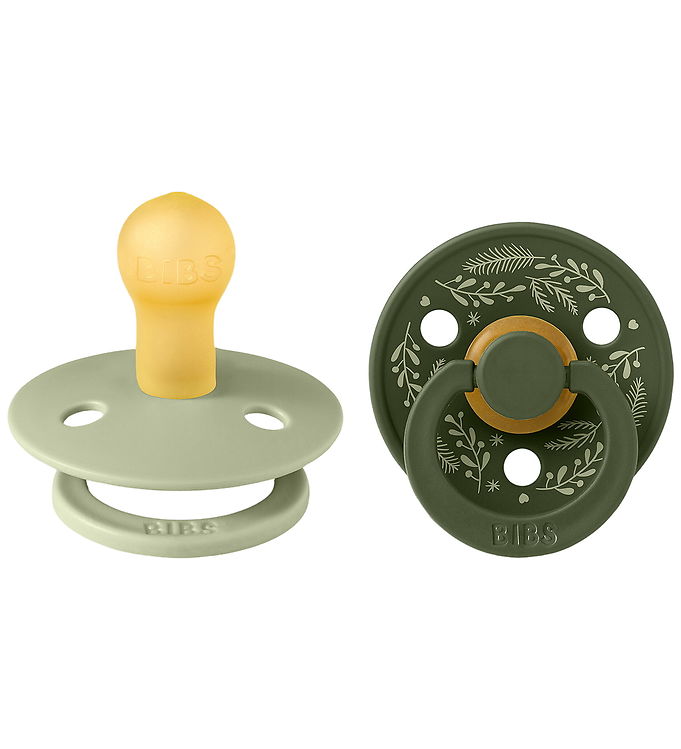 BIBS Rund Colour Sut - 2-Pak - Str. 1 - Naturgummi - Holiday Leaf - Hunter Green