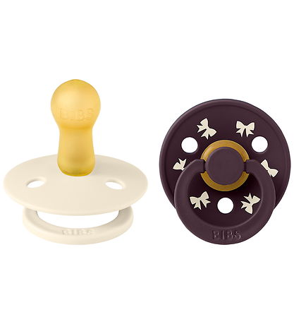 BIBS Colour Sutter - Str. 2 - Rund - 2-pak - Bow - Ivory/Plum