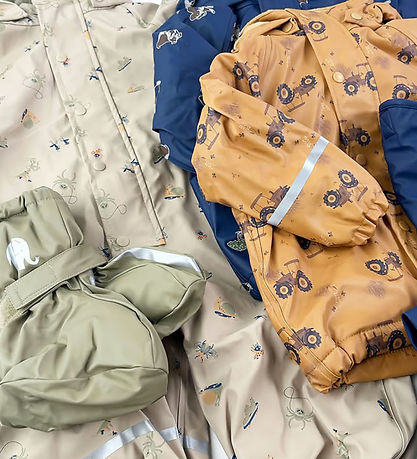 CeLaVi Regndragt m. Fleece - PU - White Pepper m. Print