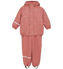 CeLaVi Regntøj m. Seler/Fleece - Recycle PU - Brick Dust m. Prin CeLaVi Regntøj m. Seler/Fleece - Recycle PU - Brick Dust m. Prin