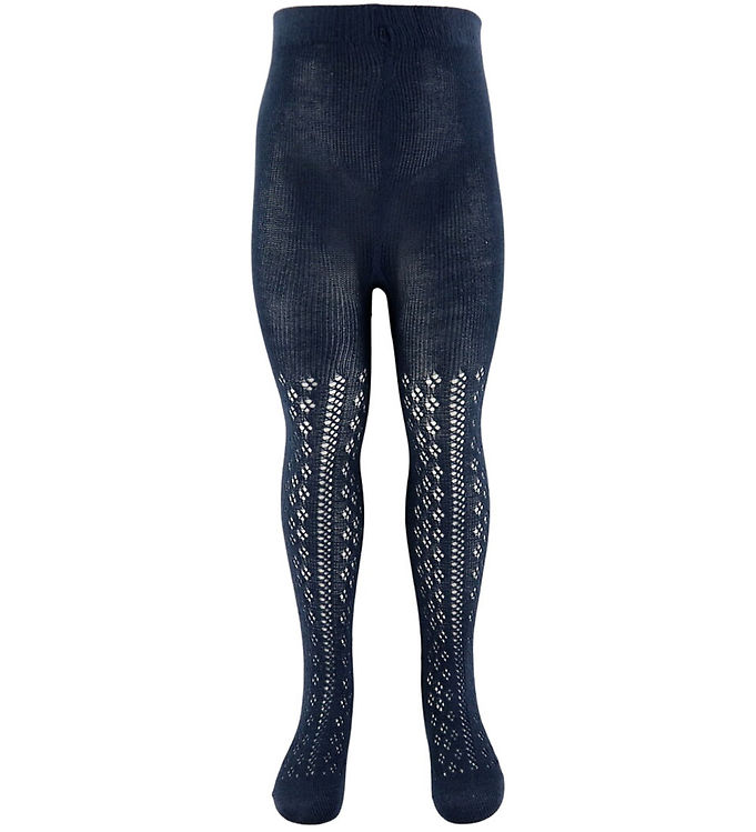 Konges Sløjd Strømpebukser - Bomuld/Uld - Navy m. Hulmønster