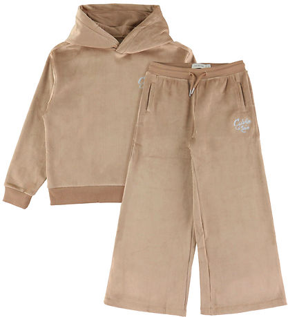 Calvin Klein Sæt - Hættetrøje/Bukser - Fløjlsvelour - Woodsmokeb Calvin Klein Sæt - Hættetrøje/Bukser - Fløjlsvelour - Woodsmokeb
