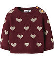 Nmae It Bluse - Strik - NbfOana - Burgundy/Peyote Heart