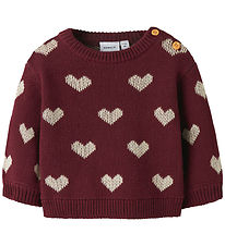 Nmae It Bluse - Strik - NbfOana - Burgundy/Peyote Heart