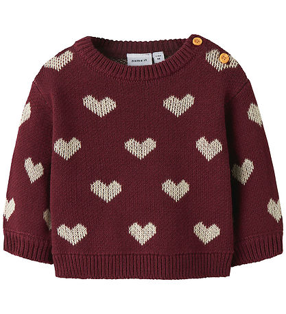 Nmae It Bluse - Strik - NbfOana - Burgundy/Peyote Heart