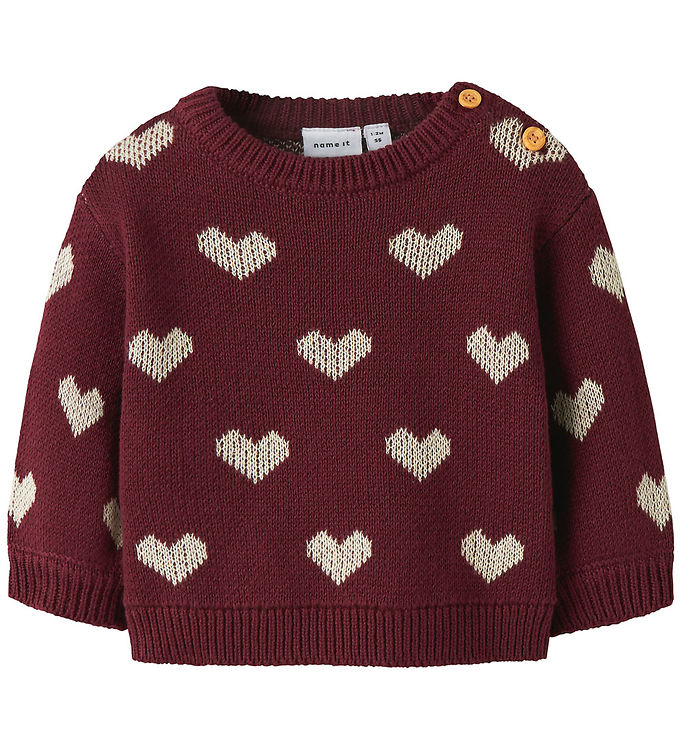 Nmae It Bluse - Strik - NbfOana - Burgundy/Peyote Heart