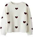 Name It Bluse - Strik - NkfOna - Cloud Dancer/Burgundy Hearts
