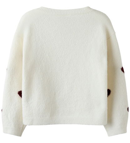 Name It Bluse - Strik - NkfOna - Cloud Dancer/Burgundy Hearts