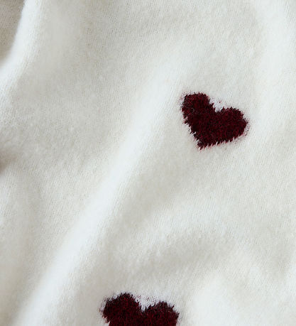 Name It Bluse - Strik - NkfOna - Cloud Dancer/Burgundy Hearts