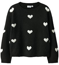 Name It Bluse - Strik - NkfOna - Black/Cloud Dancer Heart