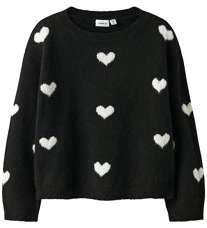 Name It Bluse - Strik - NkfOna - Black/Cloud Dancer Heart